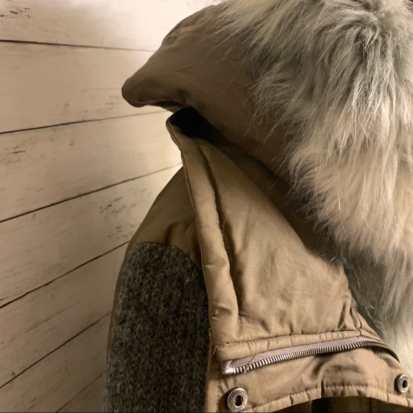 Vera Wang Green Khaki Faux Fur Trim Mixed Media Parka - Picture 10 of 17